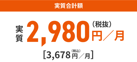 実質合計額 実質2,980円／月（税抜）[3，678円／月（税込）]