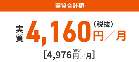 実質合計額 実質4,160円／月（税抜）[4，976円／月]（税込）