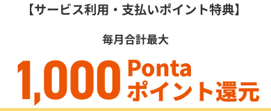 【サービス利用・支払いポイント特典】毎月合計最大1,000Pontaポイント還元