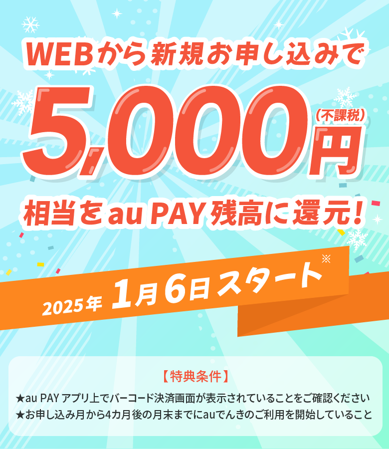 新規申し込みで5,000円（不課税）相当を還元